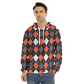 Halloween Argyle Pattern Print Men's Velvet Pullover Hoodie