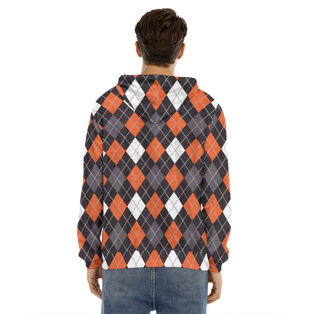 Halloween Argyle Pattern Print Men's Velvet Pullover Hoodie