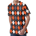 Halloween Argyle Pattern Print Men's Velvet T-Shirt