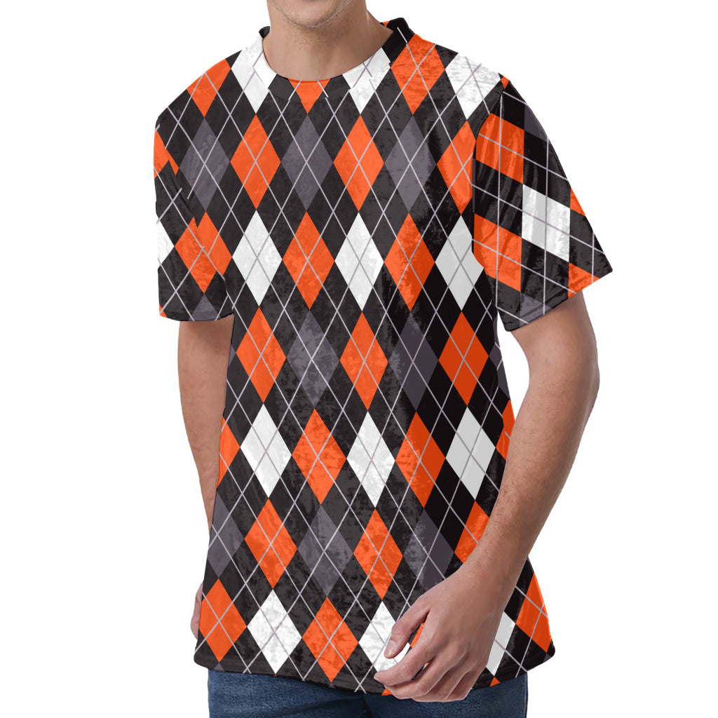 Halloween Argyle Pattern Print Men's Velvet T-Shirt