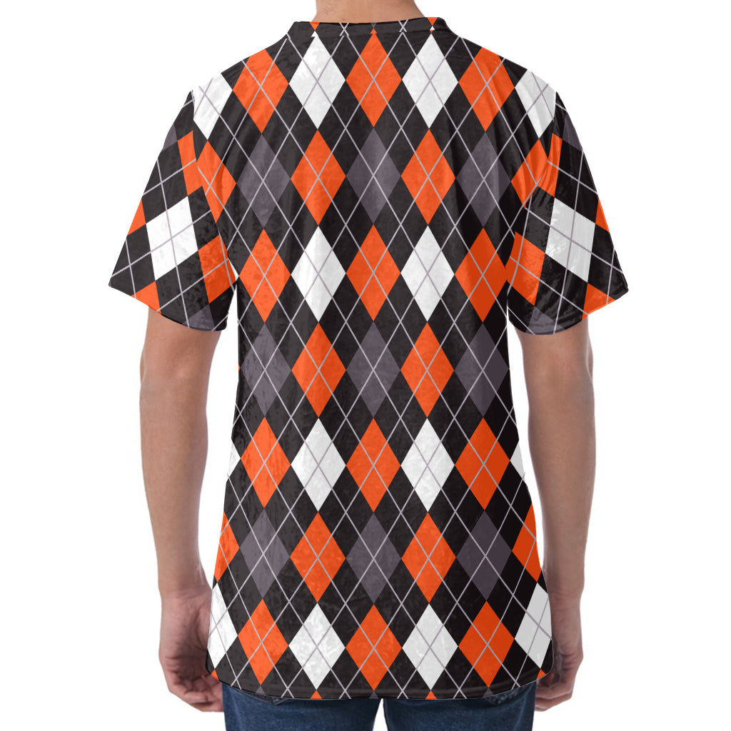Halloween Argyle Pattern Print Men's Velvet T-Shirt