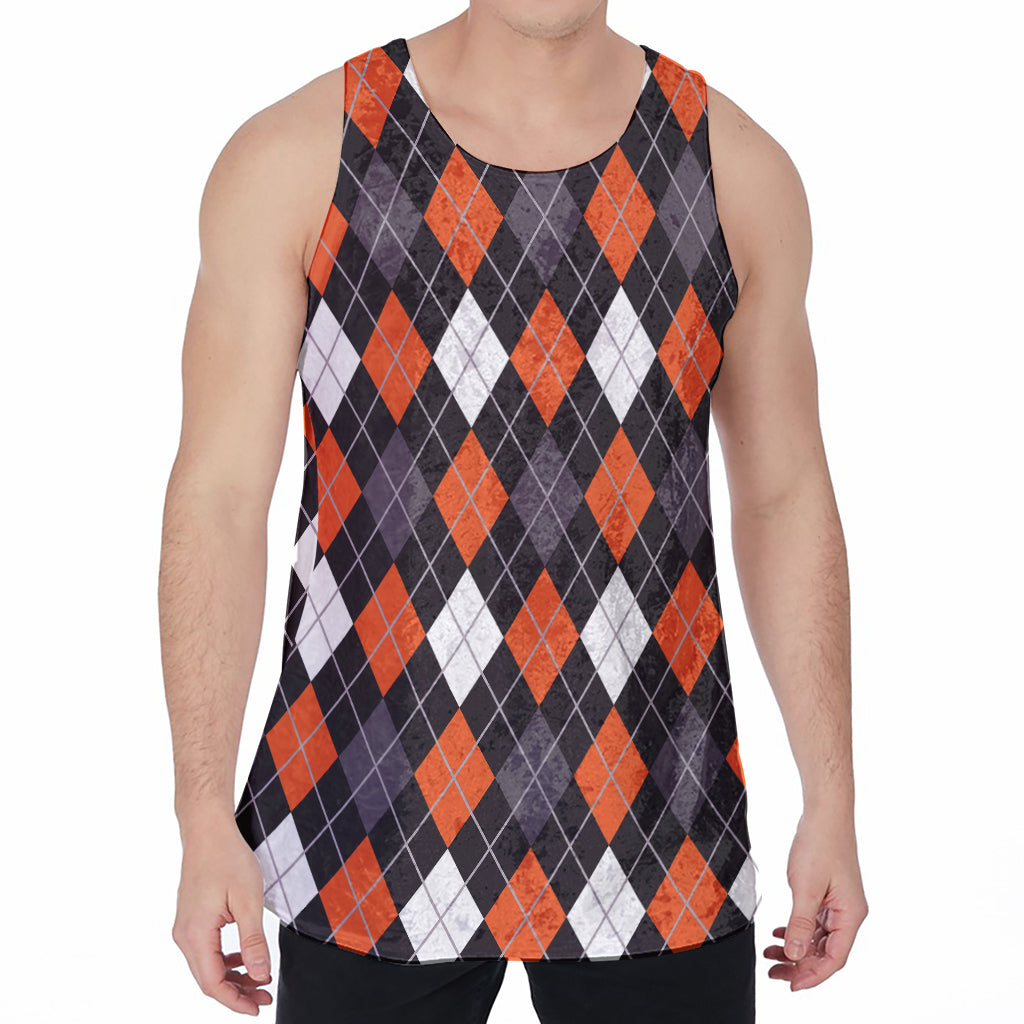 Halloween Argyle Pattern Print Men's Velvet Tank Top