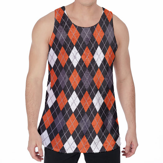 Halloween Argyle Pattern Print Men's Velvet Tank Top