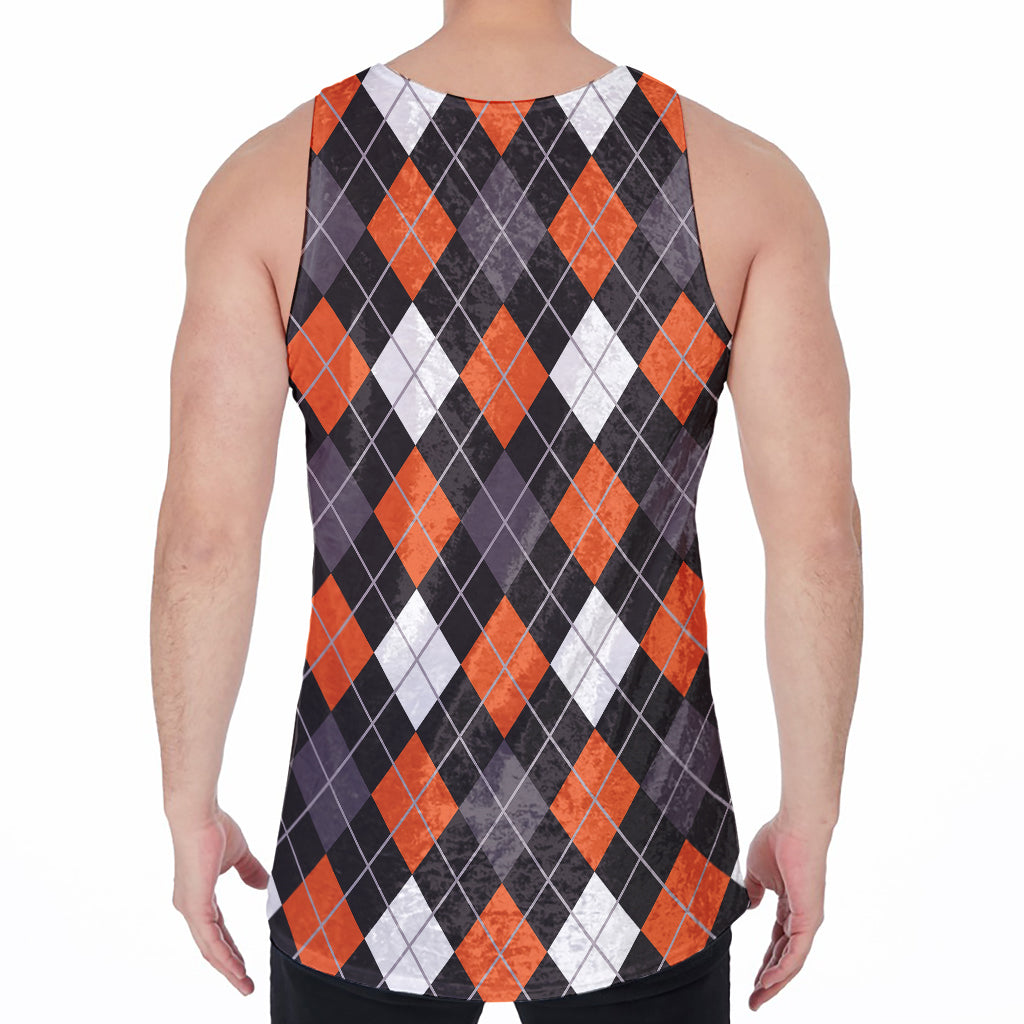 Halloween Argyle Pattern Print Men's Velvet Tank Top