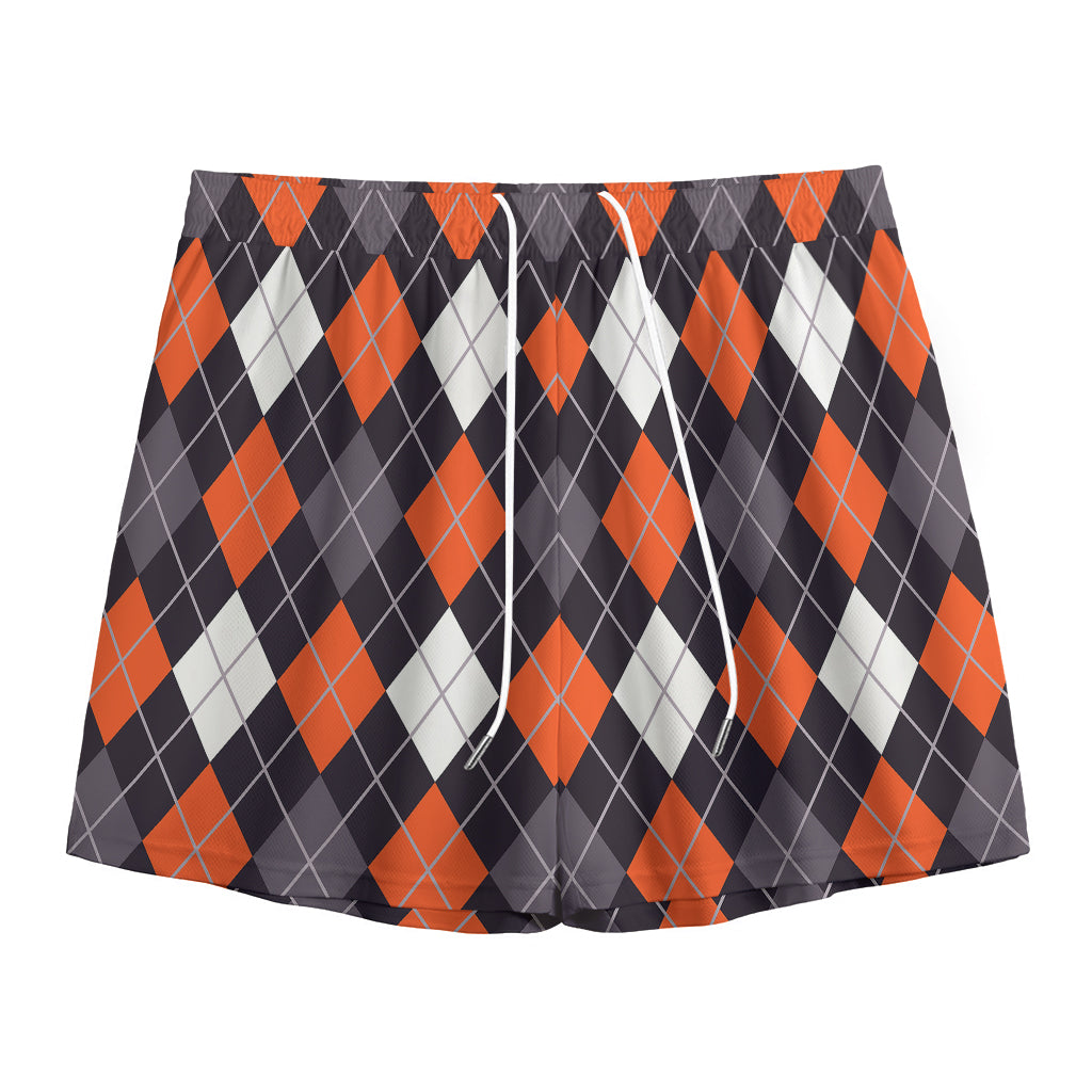 Halloween Argyle Pattern Print Mesh Shorts