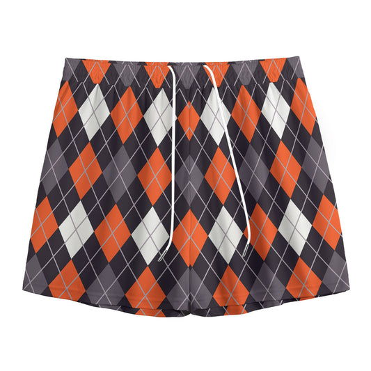 Halloween Argyle Pattern Print Mesh Shorts