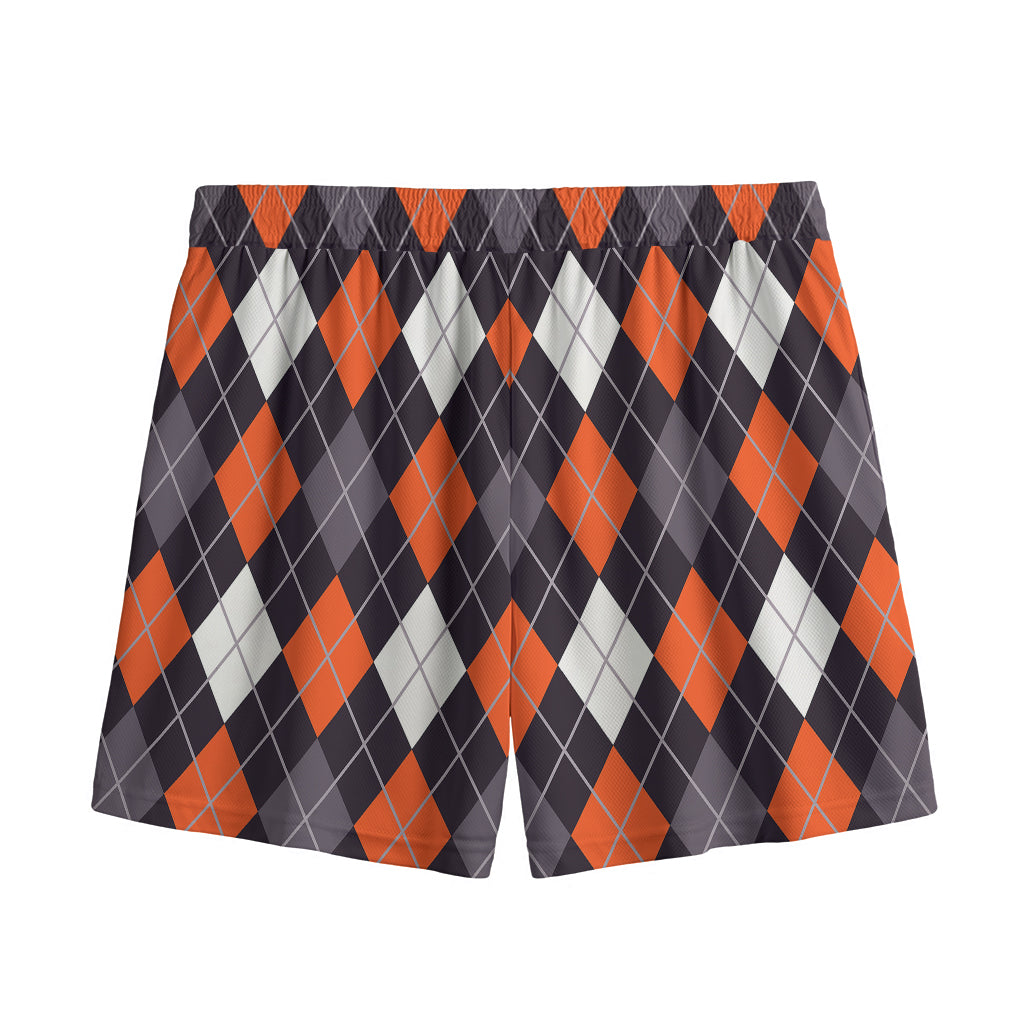 Halloween Argyle Pattern Print Mesh Shorts