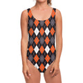 Halloween Argyle Pattern Print One Piece Swimsuit