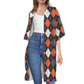 Halloween Argyle Pattern Print Open Front Beach Cover Up