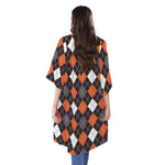 Halloween Argyle Pattern Print Open Front Beach Cover Up