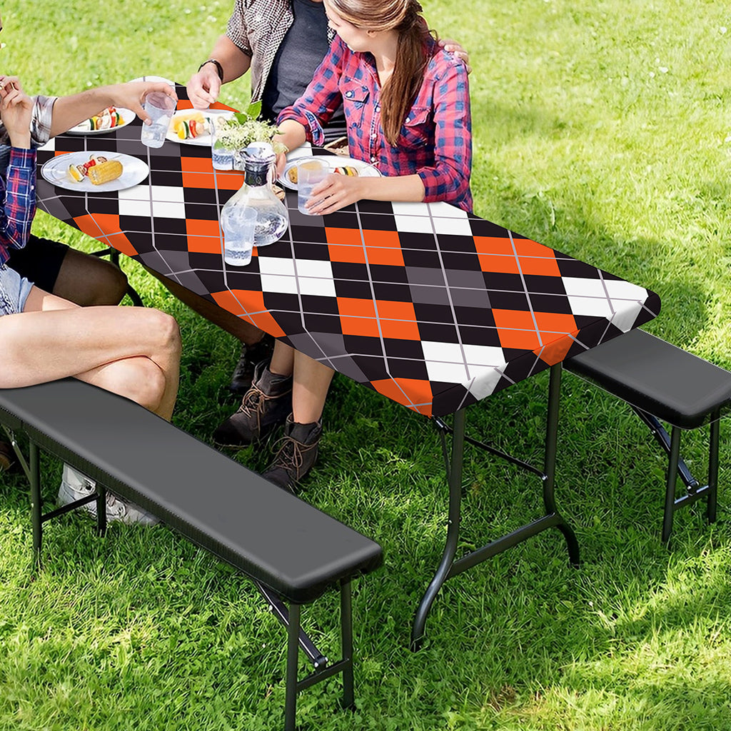 Halloween Argyle Pattern Print Picnic Table Cover