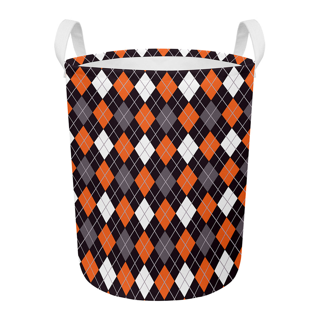 Halloween Argyle Pattern Print Round Laundry Basket