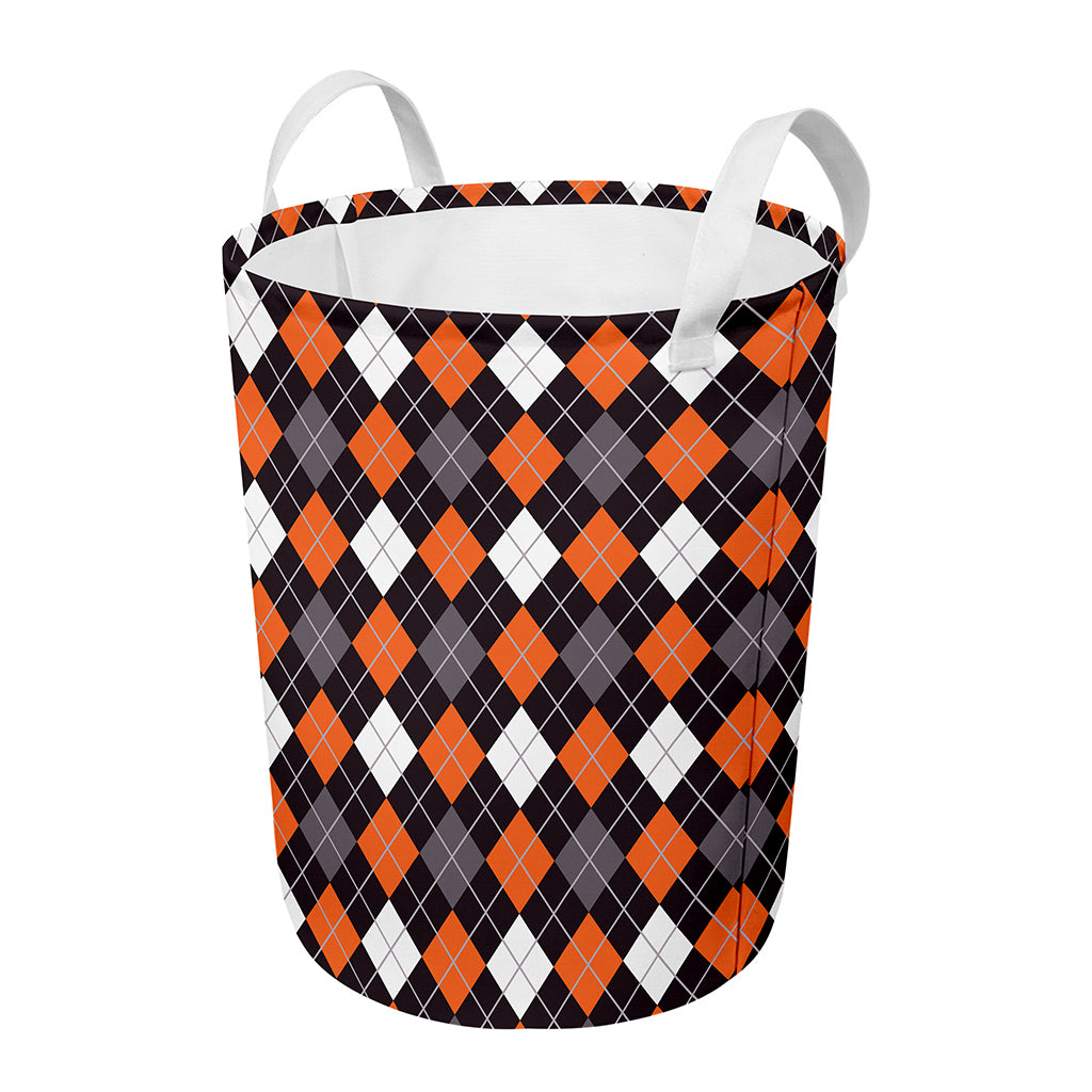 Halloween Argyle Pattern Print Round Laundry Basket