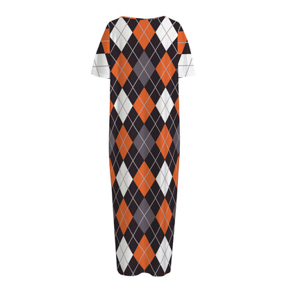 Halloween Argyle Pattern Print Short Sleeve Long Nightdress