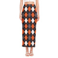 Halloween Argyle Pattern Print Side Slit Maxi Skirt
