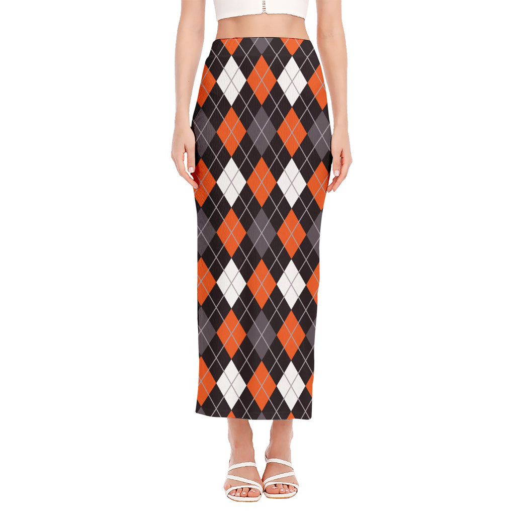 Halloween Argyle Pattern Print Side Slit Maxi Skirt