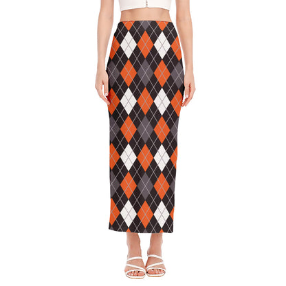 Halloween Argyle Pattern Print Side Slit Maxi Skirt