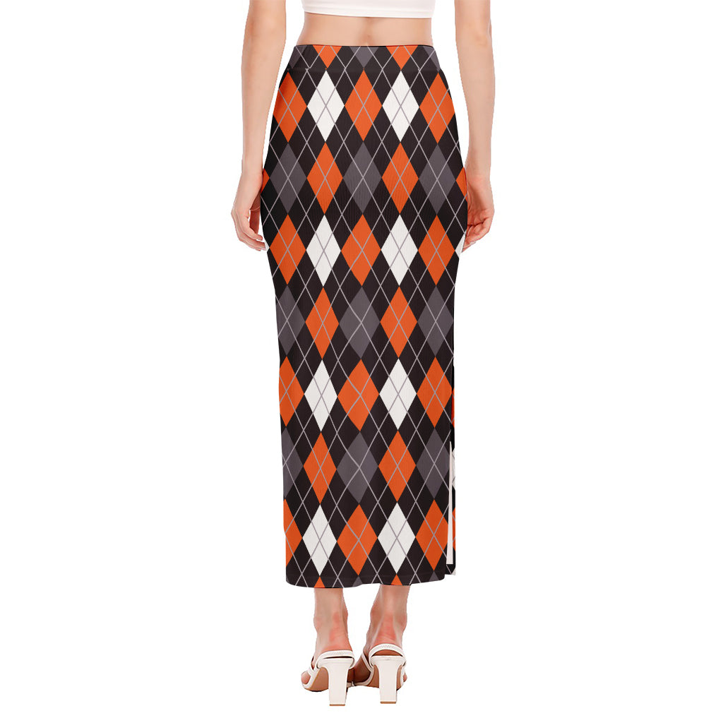 Halloween Argyle Pattern Print Side Slit Maxi Skirt