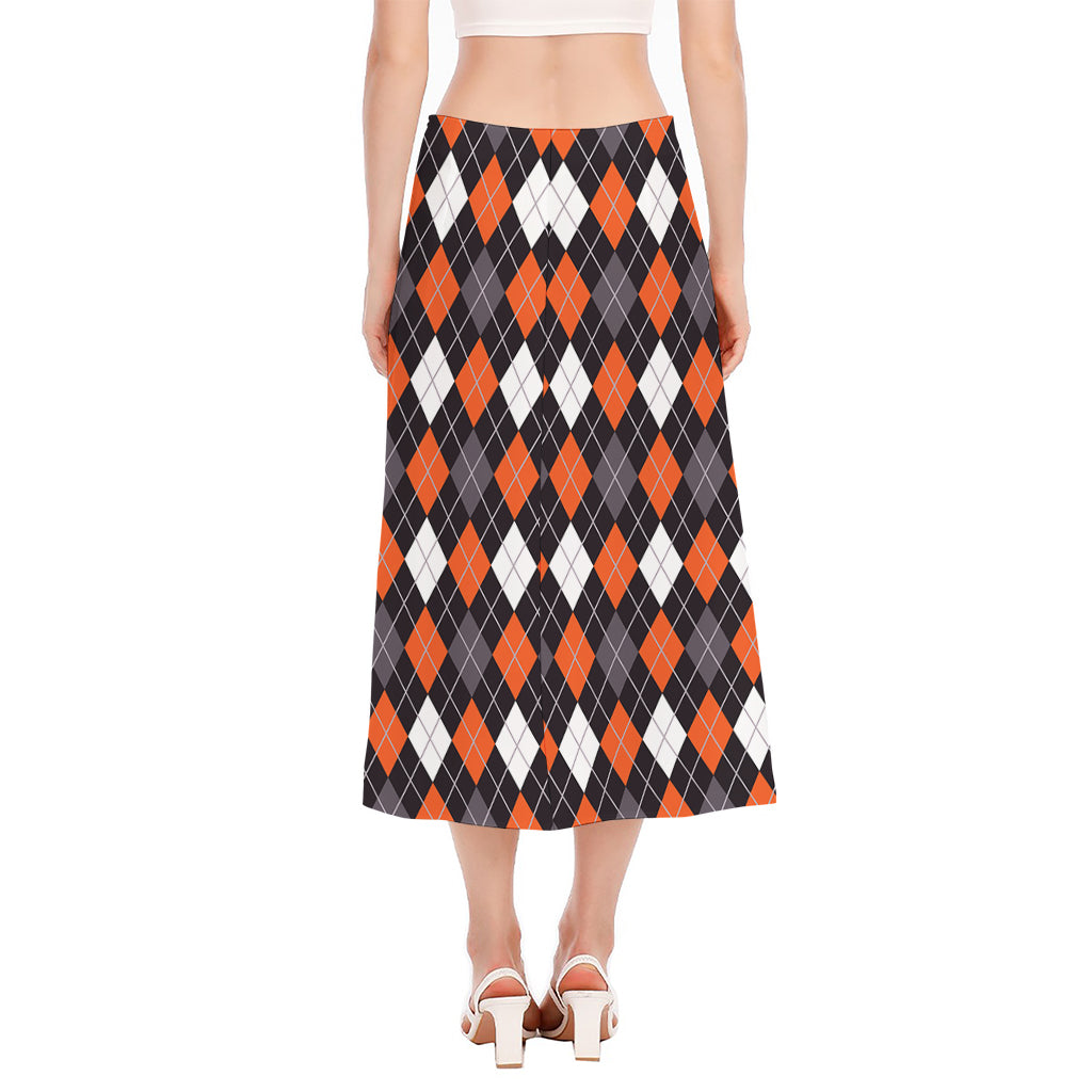 Halloween Argyle Pattern Print Side Slit Midi Skirt
