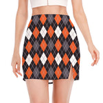 Halloween Argyle Pattern Print Side Slit Mini Skirt