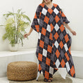 Halloween Argyle Pattern Print Silk V-Neck Kaftan Dress