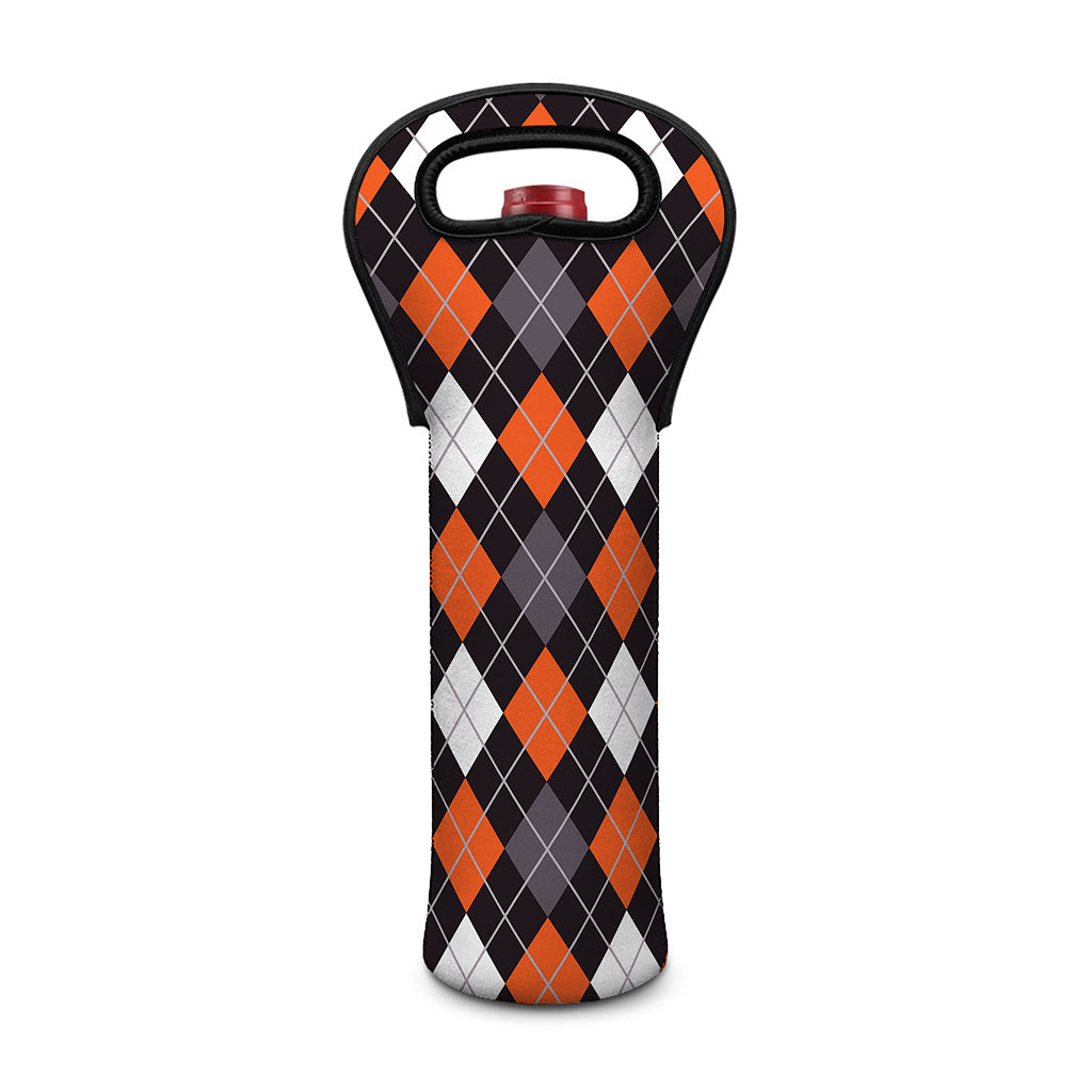 Halloween Argyle Pattern Print Single Neoprene Wine Tote
