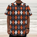 Halloween Argyle Pattern Print Textured Short Sleeve Shirt