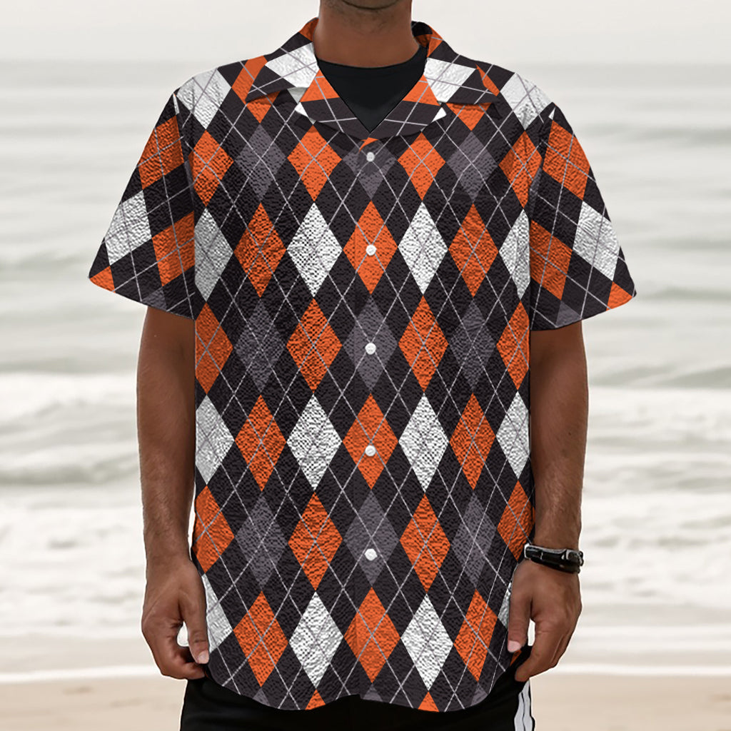 Halloween Argyle Pattern Print Textured Short Sleeve Shirt