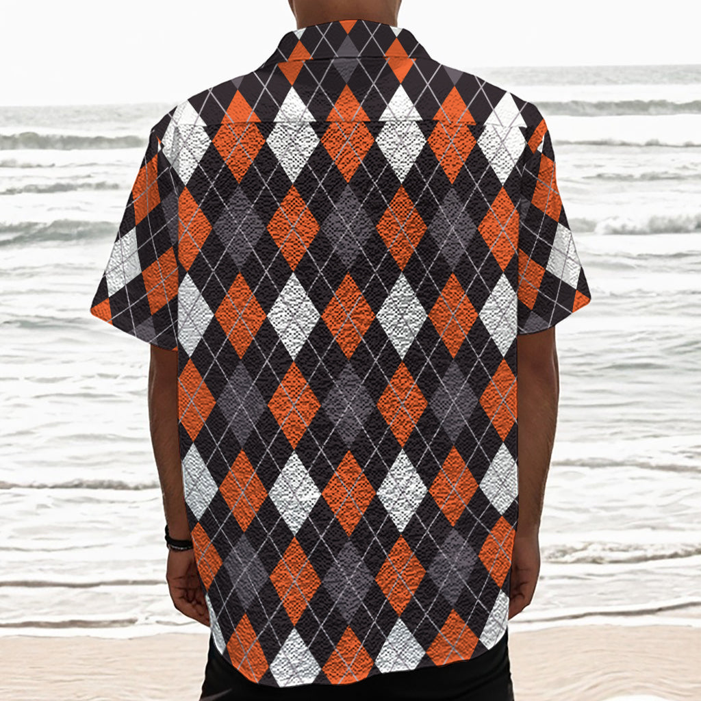 Halloween Argyle Pattern Print Textured Short Sleeve Shirt