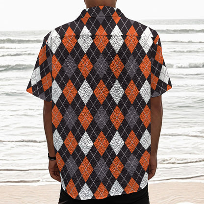 Halloween Argyle Pattern Print Textured Short Sleeve Shirt