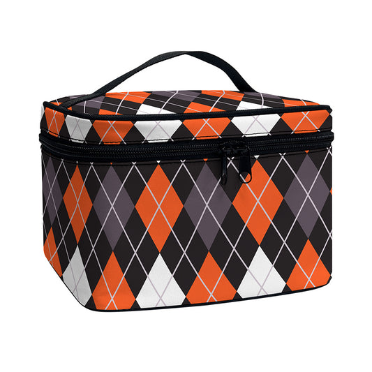 Halloween Argyle Pattern Print Travel Makeup Bag