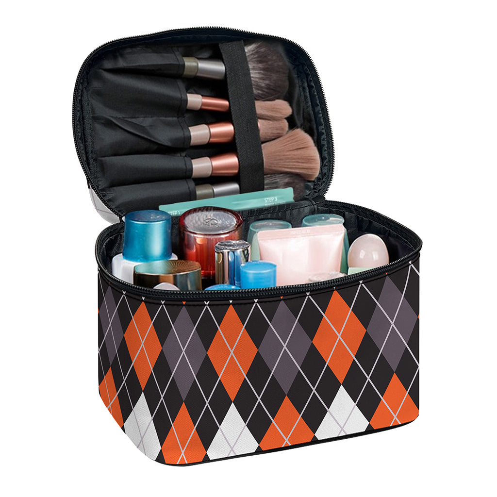 Halloween Argyle Pattern Print Travel Makeup Bag