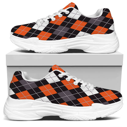 Halloween Argyle Pattern Print White Chunky Shoes