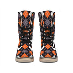 Halloween Argyle Pattern Print Winter Boots