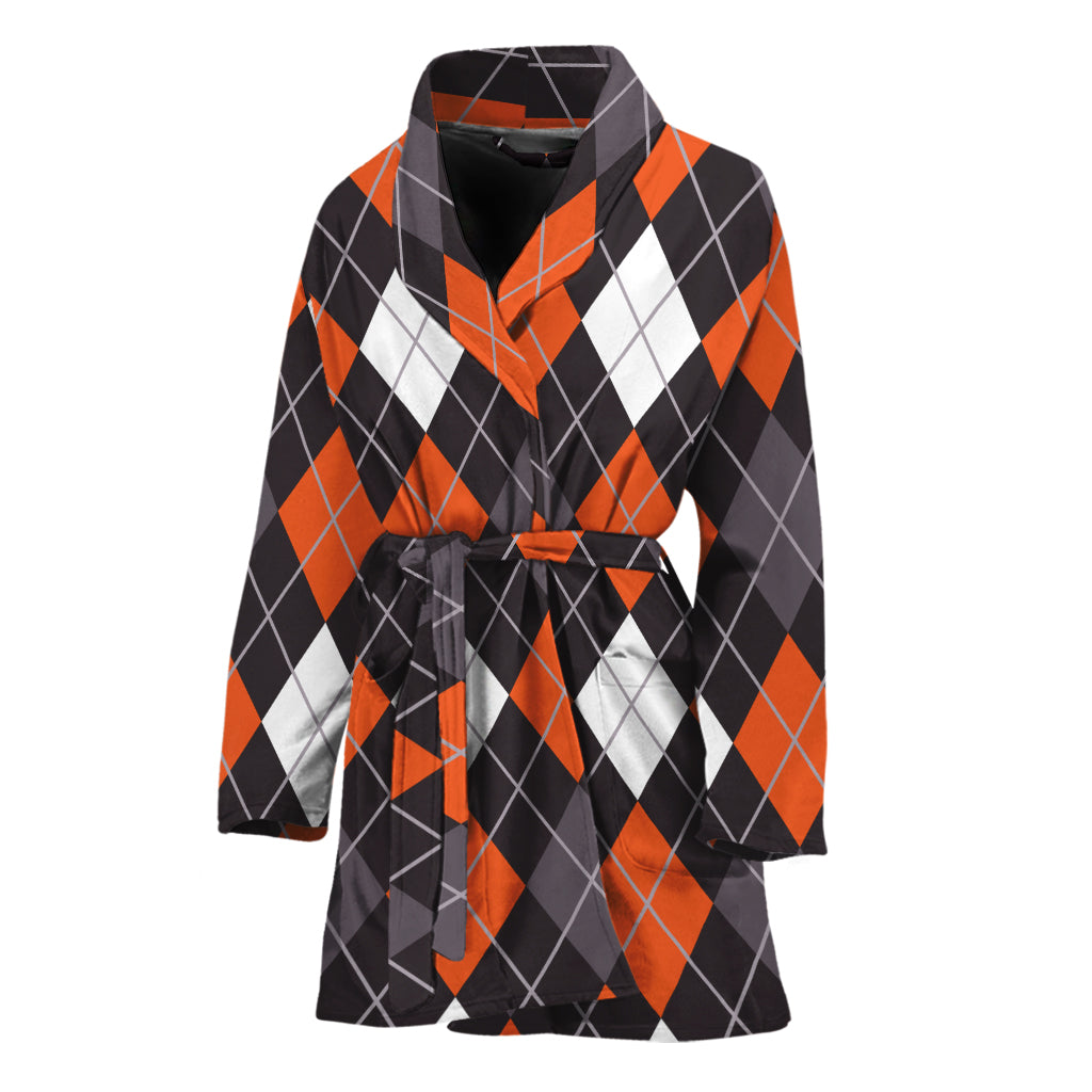 Halloween Argyle Pattern Print Women's Bathrobe