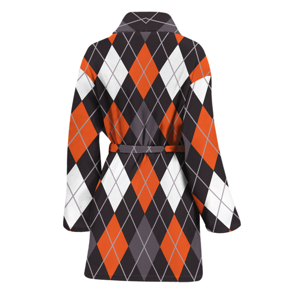 Halloween Argyle Pattern Print Women's Bathrobe