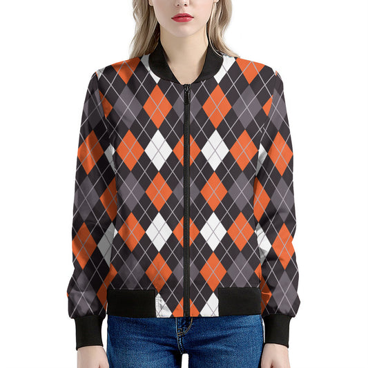 Halloween Argyle Pattern Print Women's Bomber Jacket
