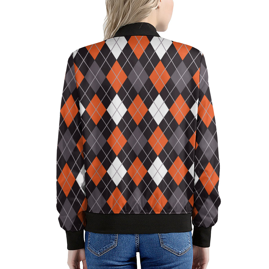 Halloween Argyle Pattern Print Women's Bomber Jacket