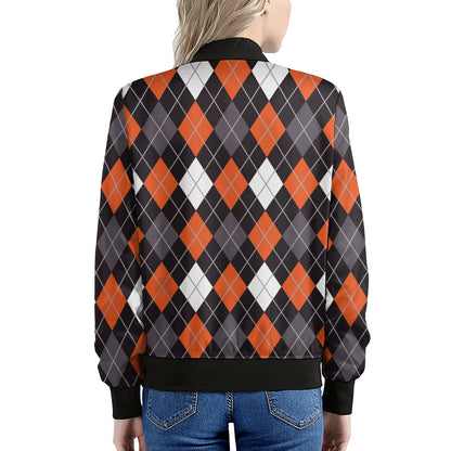 Halloween Argyle Pattern Print Women's Bomber Jacket