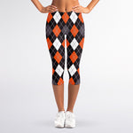 Halloween Argyle Pattern Print Women's Capri Leggings