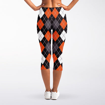 Halloween Argyle Pattern Print Women's Capri Leggings