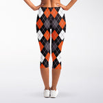Halloween Argyle Pattern Print Women's Capri Leggings