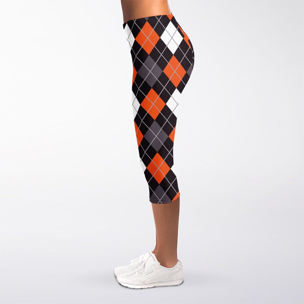 Halloween Argyle Pattern Print Women's Capri Leggings