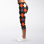 Halloween Argyle Pattern Print Women's Capri Leggings