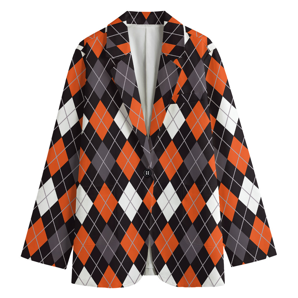 Halloween Argyle Pattern Print Women's Cotton Blazer