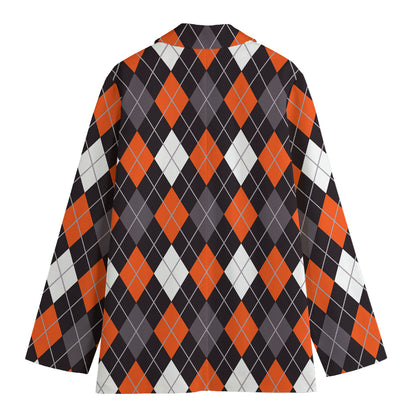 Halloween Argyle Pattern Print Women's Cotton Blazer
