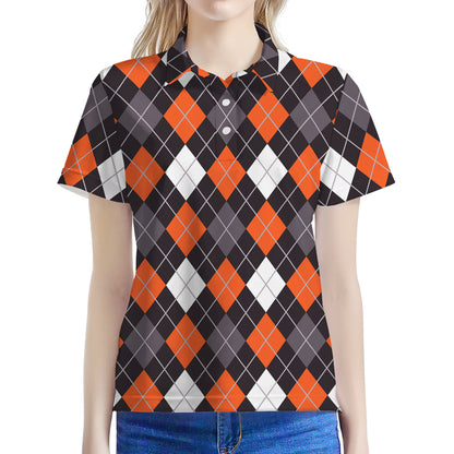 Halloween Argyle Pattern Print Women's Polo Shirt