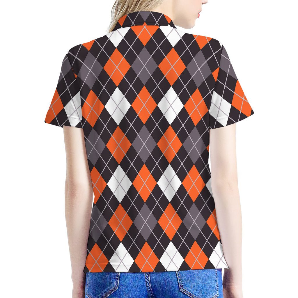 Halloween Argyle Pattern Print Women's Polo Shirt