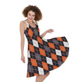 Halloween Argyle Pattern Print Sleeveless Knee Length Dress