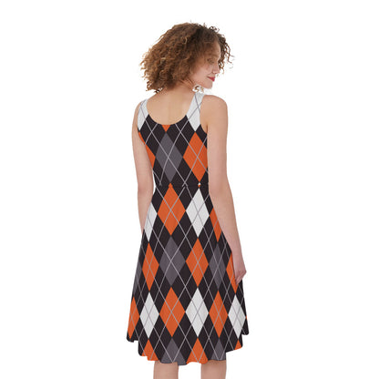 Halloween Argyle Pattern Print Women's Sleeveless Dress